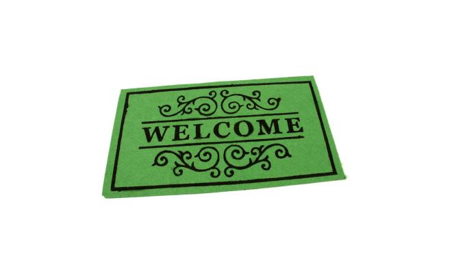 Zelená textilní vstupní čistící vnitřní rohož Welcome - Deco, FLOMA - délka 33 cm, šířka 58 cm a výška 0,3 cm