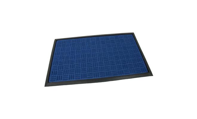 Modrá textilní gumová čistící vstupní rohož Criss Cross, FLOMA - délka 45 cm, šířka 75 cm a výška 0,8 cm