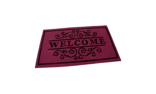 Vínová textilní vstupní čistící vnitřní rohož Welcome - Deco, FLOMA - délka 45 cm, šířka 75 cm a výška 0,3 cm