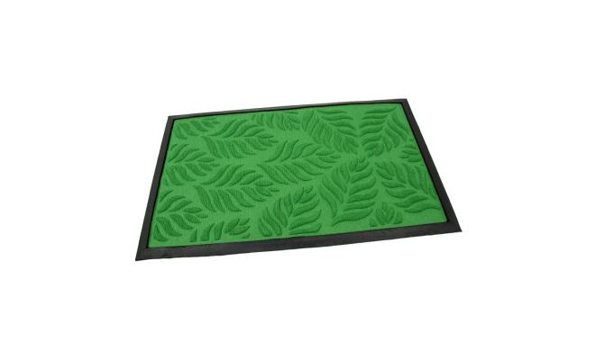 Zelená textilní gumová čistící vstupní rohož Leaves, FLOMA - délka 45 cm, šířka 75 cm a výška 1 cm
