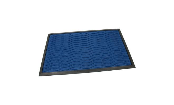 Modrá textilní gumová čistící vstupní rohož Waves, FLOMA - délka 45 cm, šířka 75 cm a výška 0,8 cm