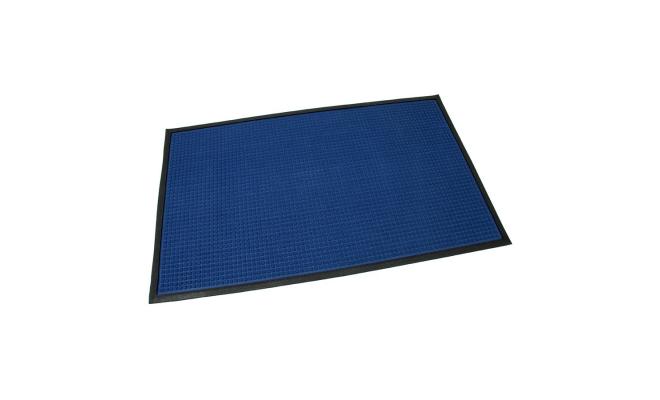 Modrá textilní gumová čistící vstupní rohož Little Squares, FLOMA - délka 90 cm, šířka 150 cm a výška 0,8 cm