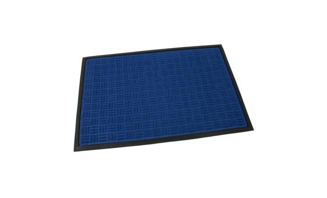 Modrá textilní gumová čistící vstupní rohož Criss Cross, FLOMA - délka 60 cm, šířka 90 cm a výška 0,8 cm