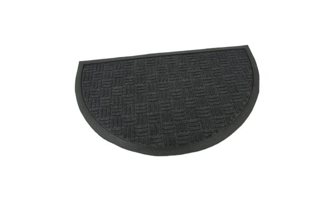 Černá textilní gumová vstupní čistící půlkruhová rohož Criss Cross, FLOMA - délka 45 cm, šířka 75 cm a výška 0,8 cm