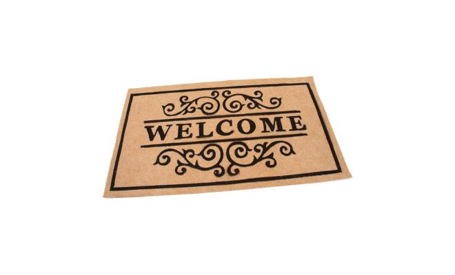 Béžová textilní vstupní čistící vnitřní rohož Welcome - Deco, FLOMA - délka 45 cm, šířka 75 cm a výška 0,3 cm