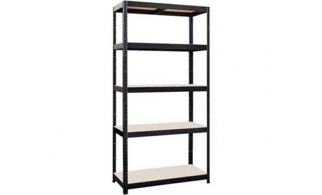 Regál  900x450x1800mm, 5 polic, ocel ČER + MDF deska