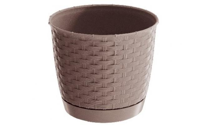 Květináč RATOLLA ROUND 16,5 v.14,2cm,2l,BÉŽ tm. (7529U) s miskou