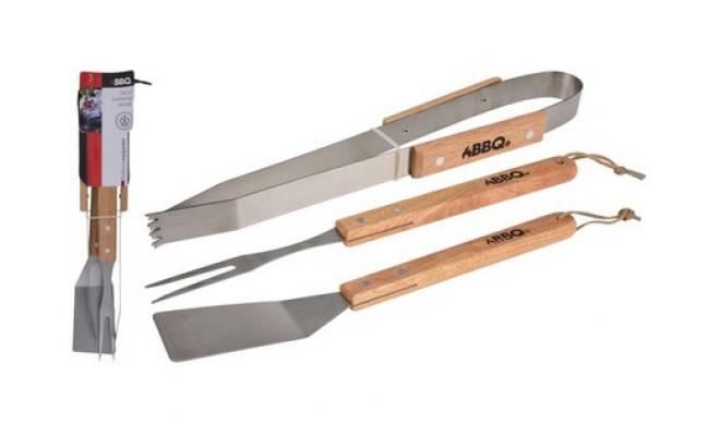 Nářadí grilovací BBQ nerez, dřev.ruk., sada 3díl.