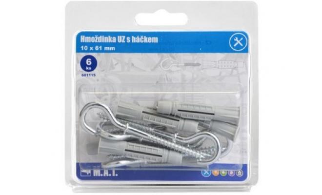 Hmoždinka UZ 10x61mm s háčkem ZB (6ks)