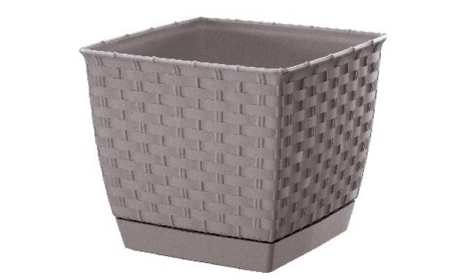 Květináč RATOLLA SQUARE 19x19x15,9cm BÉŽ tm. (7529U) s miskou