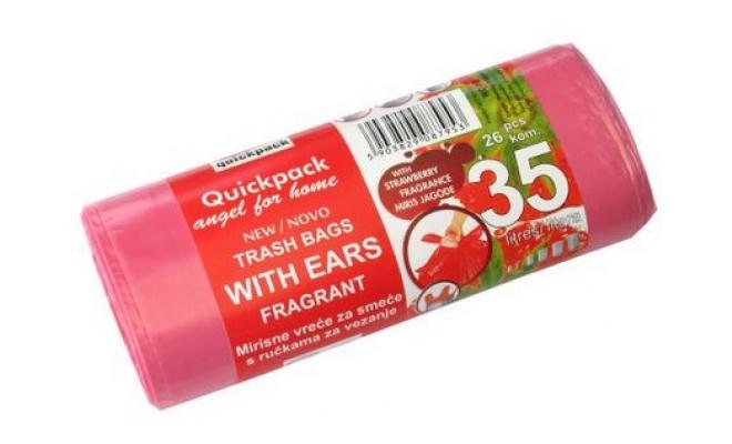 Pytle na odpadky s uchy 35l (26ks) 50x56cm s aroma JAHODA 8µ