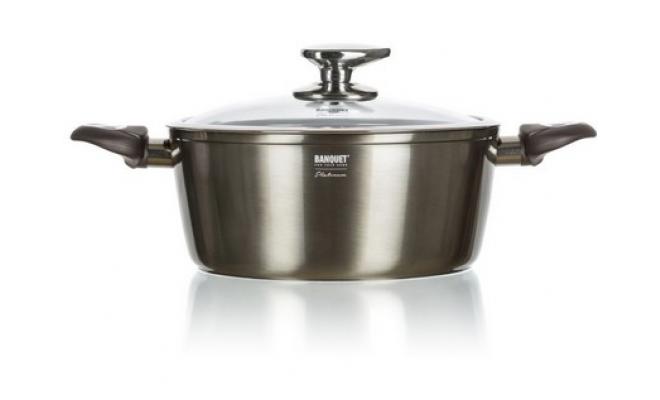 Rendlík 28x12,5cm 6,7l nepřiln.povrch METALLIC PLATINUM se skl.poklicí