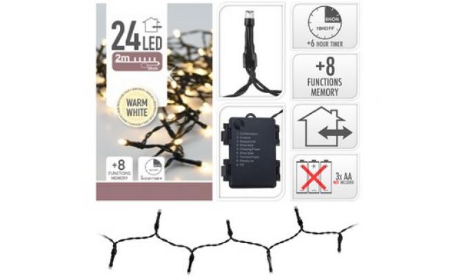 Osvětlení vánoční  2m  24LED teplá BÍ, 8 funkcí, ZE IP44